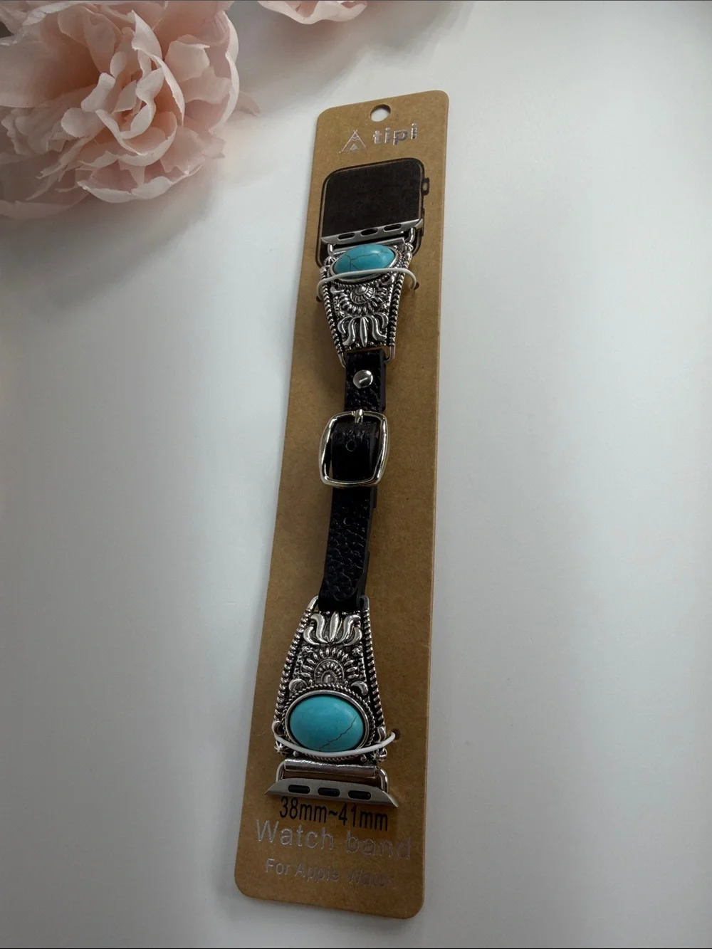 Turquoise Concho Leather Watch Band - Fits 38mm-41mm